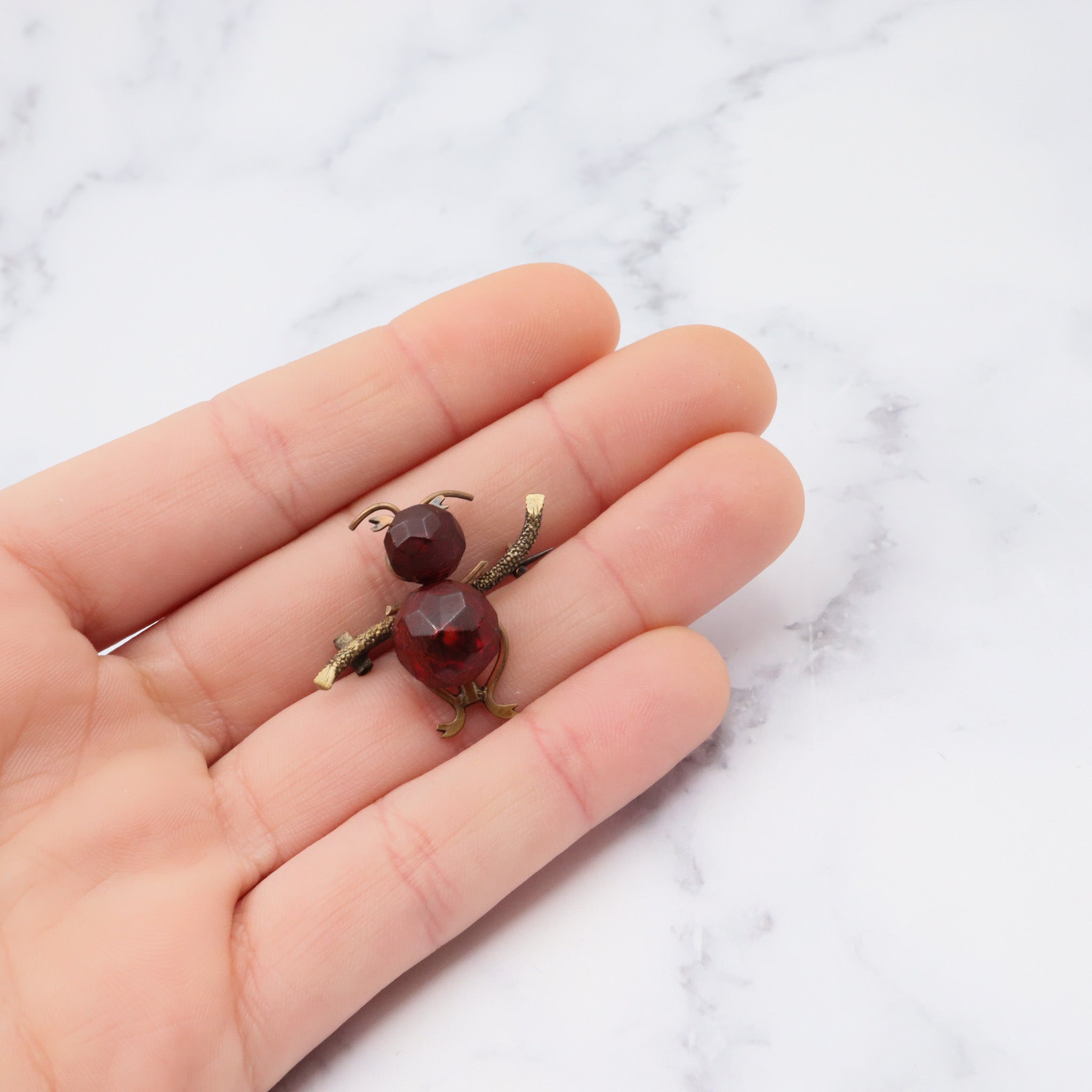 Antique brass and faceted amber large insect brooch